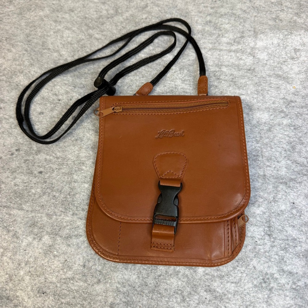 L.L. Bean Vintage Full Grain Leather Travel Neck Wallet Passport Holder Brown